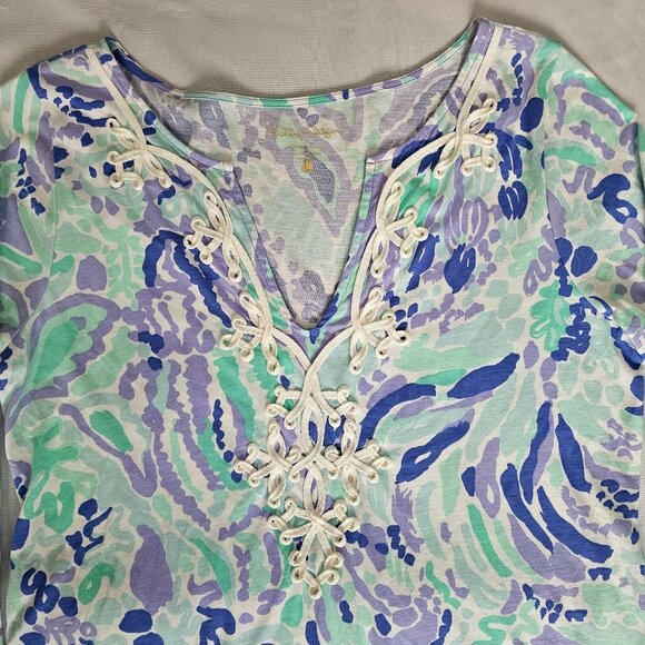 Lilly Pulitzer Nice Ink Pattern Floral 3/4 Sleeve Marina Dress Women's Sz Large - Picture 7 of 16